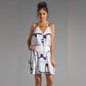 Milly Cityscape Print on Silk Bar-Tank Dress in Blue and White